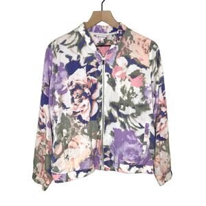Juicy Couture Watercolor Floral Lyocell Pockets Coastal Grandma Jacket Size L